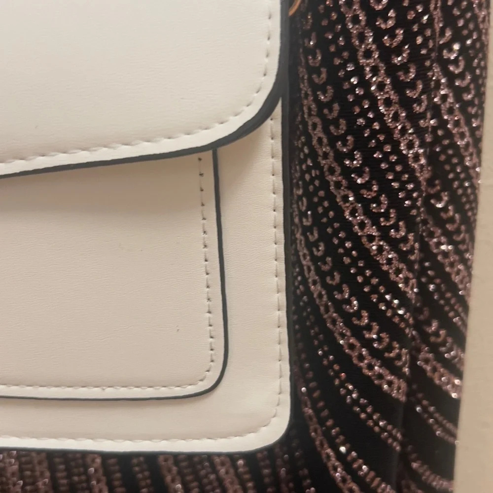 White Leather Crossbody Bag with Gold Accent, brand new
